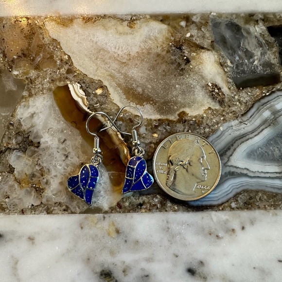 3187 Artistic Blue Heart Earrings with Silver Accents - Picture 3 of 4